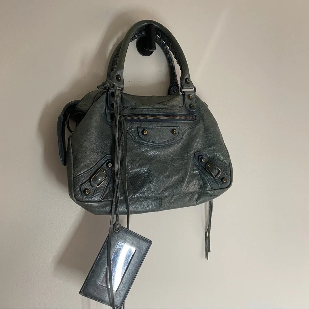 Vintage Balenciaga City Mini green teal leather handbag - Picture 5 of 14
